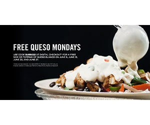 Get Free Queso Blanco Topping at Chipotle Every Monday in June 2022!