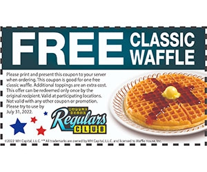 Enjoy Free Classic Waffles at Waffle House - Print Your Coupon Now!