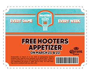 Enjoy a Free Hooters Appetizer on March 21 & 22!