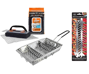Free Easy Clean Grill Cleaner Kit + Grill Basket + BBQ Skewers Party Pack