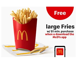 Enjoy Free McDonald's Large Fries with $1 Purchase