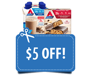 Atkins® Savings and Community: Join Now for Discounts and Support Enjoy $5 off Atkins snacks, bars, shakes, and meals!