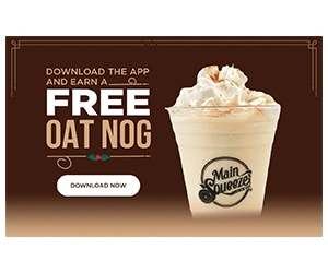 12oz Oat Nog for Free - Limited Time Offer at Main Squeeze Juice Co.