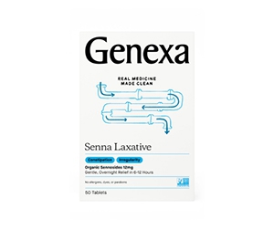 Get a Free Box of 50 Chewable Senna Laxative Tablets - Gentle Overnight Relief from Constipation | Genexa Senna Laxative