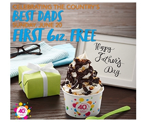 Celebrate Father's Day at TCBY with a Free 6 oz Froyo for Dads!