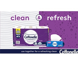 Experience the Softest Clean with Free Cottonelle Ultra ComfortCare Toilet Paper and Wipes