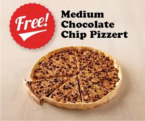 Get a Free Medium Chocolate Chip Pizzert at Pizza Inn! Download the App and Sign Up. Indulge in a delectable sweet treat with the rich taste of chocolate at Pizza Inn. Simply download the app and sign up to claim your complimentary medium chocolate chip p